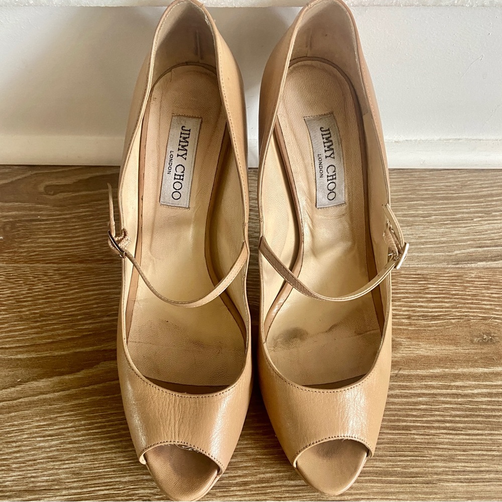 Jimmy Choo Nude Matte Leather Platform MartJane Heel. Size EU 41
